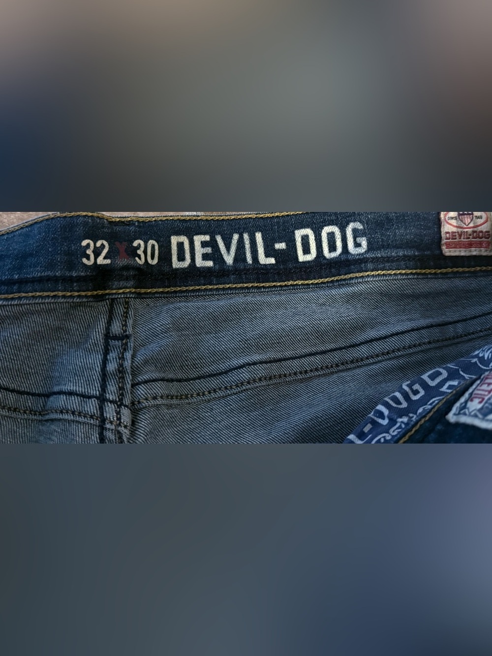Devil-Dog Dark Wash Straight Leg Jeans Tagged 32x30 Fits 35x28 Stretch Denim - Picture 4 of 5